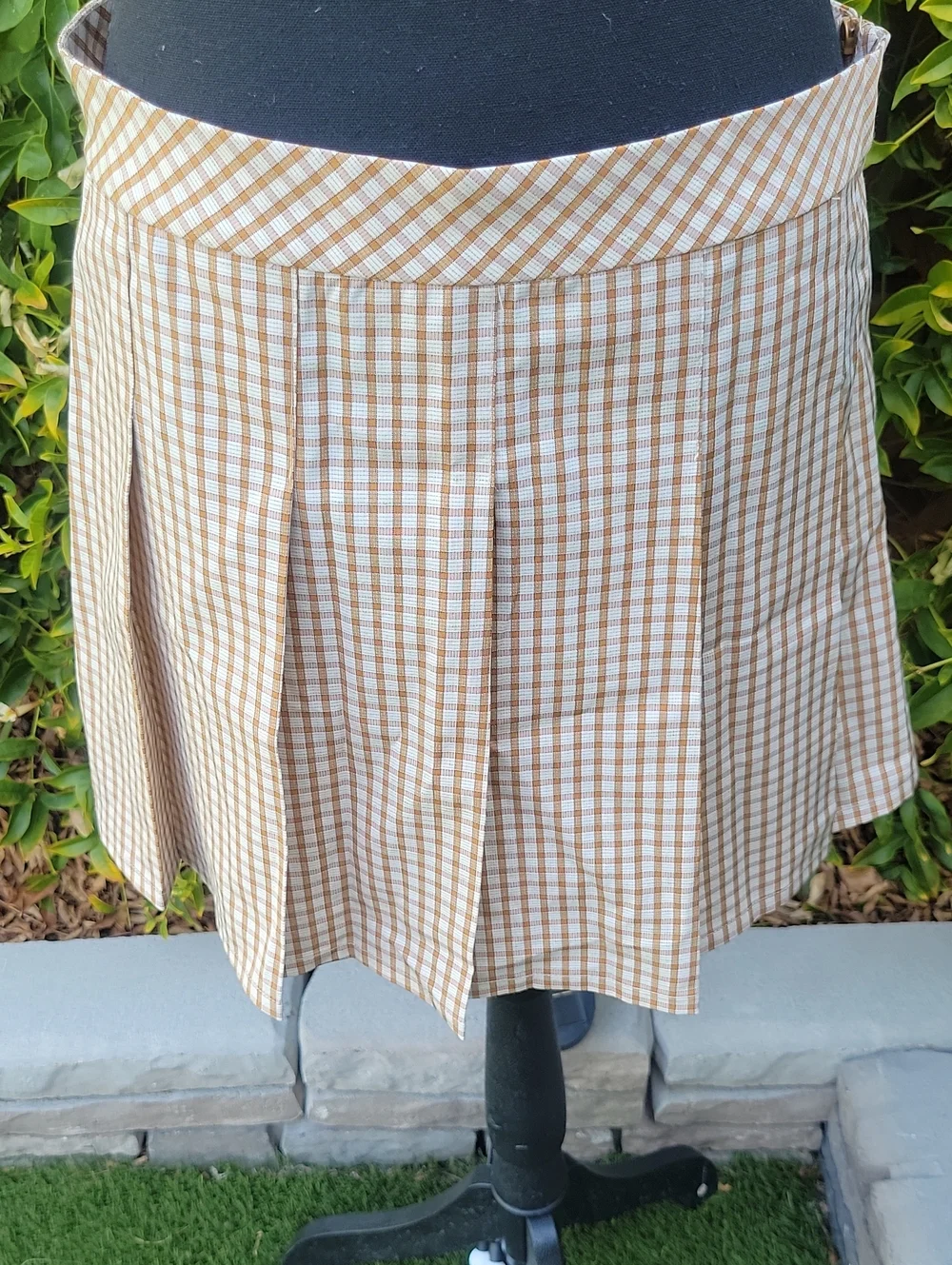 Elodie Checkered Plaid Tan Pleated Mini Skirt